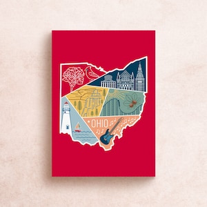 Impressão de cartão postal de viagem do estado de Ohio | Montanhas de aventura Parques nacionais Música Montanha-russa Cachoeira Flor Farol Lembrança Presente Decoração