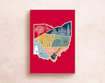 Ohio State Travel Postcard Print | Geometric Travel Adventure Mountains National Parks  | Souvenir Gift Decor