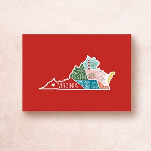 Cartão postal de viagem do estado da Virgínia | Aventura geométrica Montanhas Farol Oceano Caverna Cavernas flores Natureza Navio | Decoração de presente de lembrança