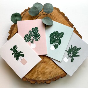 Lot de 4 cartes de voeux végétales | Feuille de violon figuier Monstera Oiseau de paradis Oreille d'éléphant Illustrée de plantes Toutes les occasions Cadeaux mignons