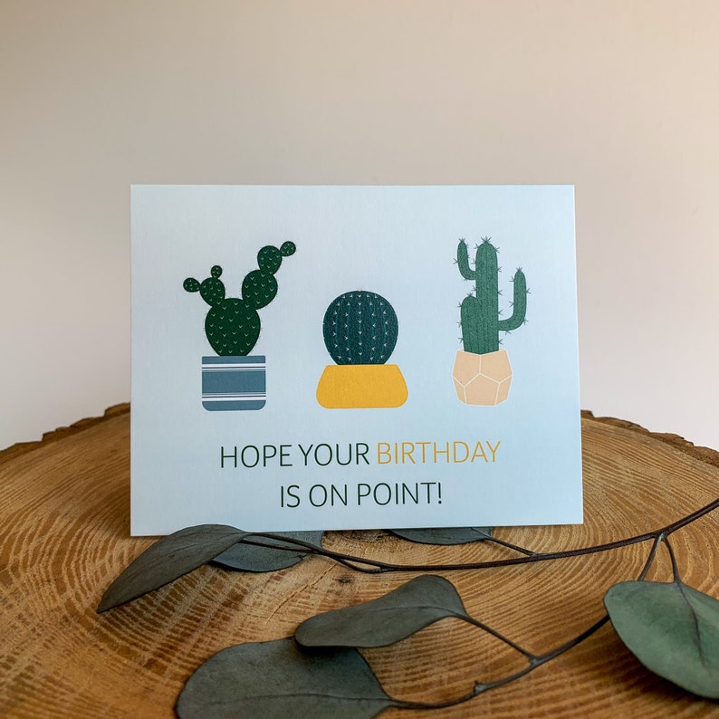 Hope Your Birthday is on Point Greeting Card Illustration Cactus Plants Greeting Card Pun Card Blank Card A2 image 1