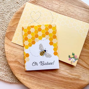 Oh Babee Greeting Card | Illustration Bee Yellow Insect Baby Puns Bumblebee Honeycombs Blank Inside Baby Shower or Loved One