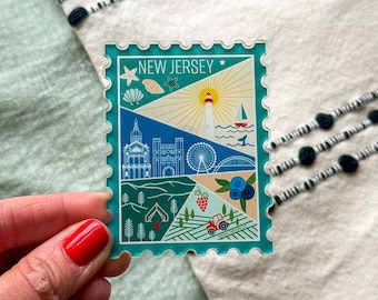 Ímã de acrílico com selo de Nova Jersey | Lembrança de viagem dos EUA | Estados Unidos: Natureza, Fazenda, Vinícola, Montanhas, Farol de Princeton, Oceano, Praia, Conchas