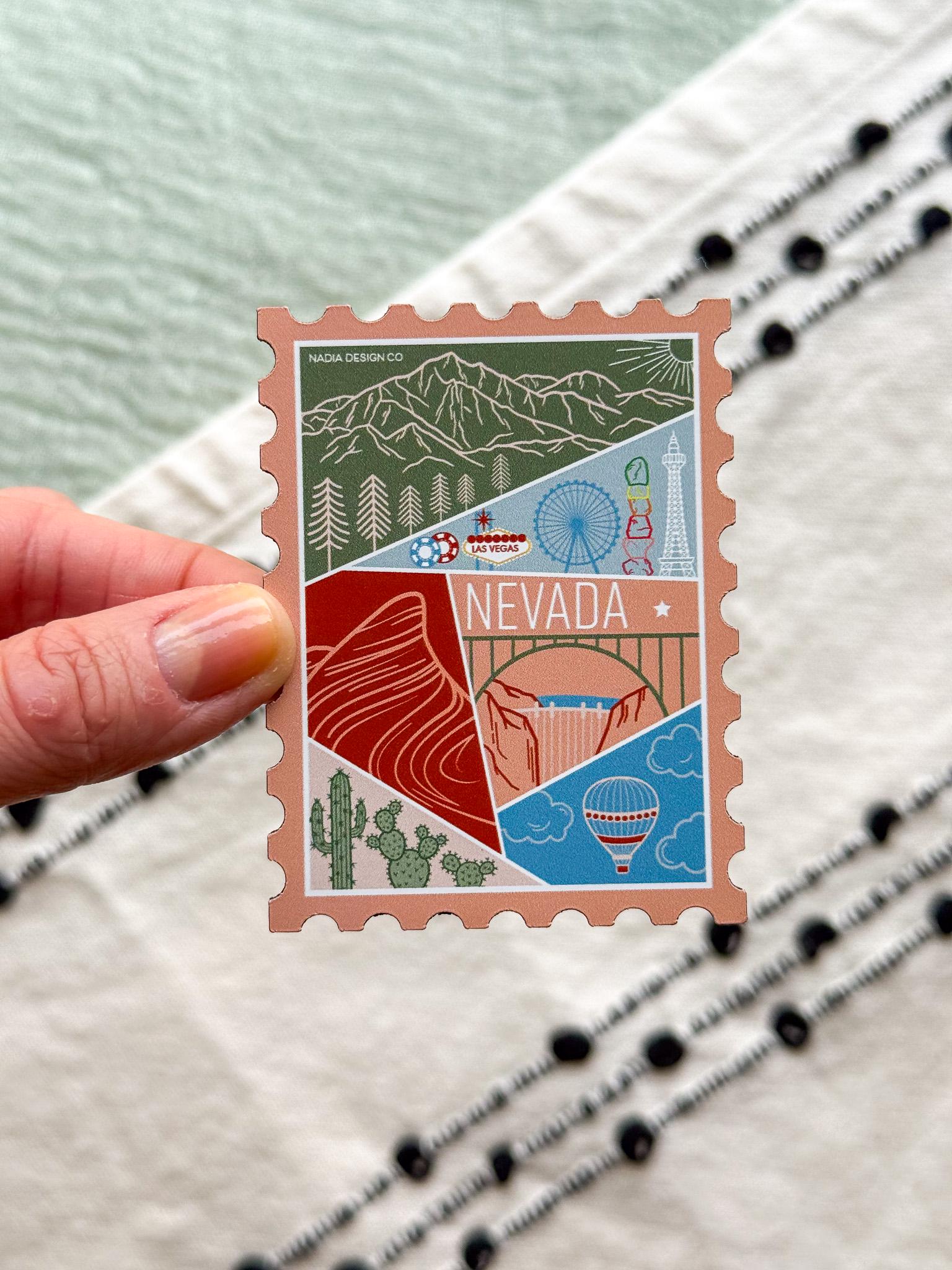 Nevada Stamp Magnet | USA State Travel Souvenir Gift Mountains Las