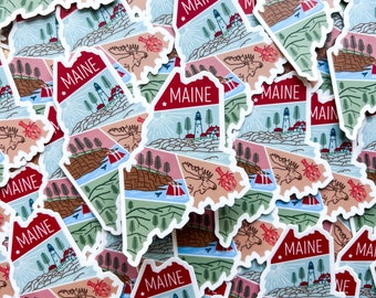 Maine State Sticker | Geometric Laptop Water Bottle Stickers Cute Gift Weatherproof | USA Travel | Decor Souvenir Illustration Color