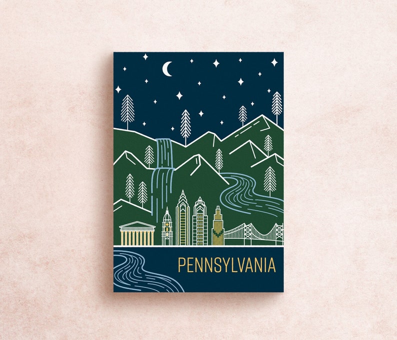Pennsylvania State Travel Postcard Print  Travel Adventure  image 1