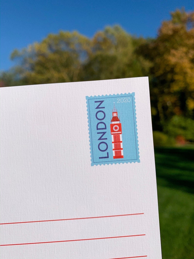 Carte postale de voyage à Londres | Carte postale illustrée de 5 x 7 po. Londres, Angleterre, Travel Adventure Bus Taxi Bridges | Cadeau souvenir | Décor image 8