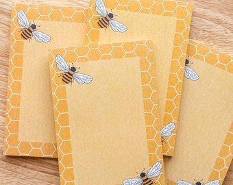 Bee Notepad | Size: 4&quot;x6&quot; 50 Pages Bees Honeycomb Notes Note Taking Illustrated Yellow Fun Stationery | Nature Cute Gifts