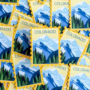 Colorado Stamp Sticker | Mountains Nature Outdoor Geometric Laptop Water Bottle Stickers Weatherproof | USA State Travel | Souvenir Gifts