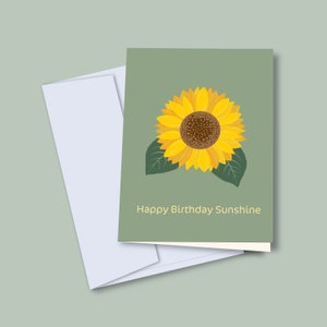 Happy Birthday Sunshine-wenskaart | Zonnebloem Gele bloem Bloemenillustratie Leuke cadeaus | Blanco kaart Ideeën voor verjaardagsviering