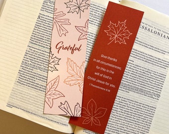 Grateful Verse Bookmarks | 1 Thessalonians 5:18 Give Thanks Thankful Thanksgiving | Size 2"x7" | Verse Bible Memorization Cards Bookmark