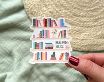Plus d'autocollants de livres | Illustration d'étagère, cadeau pour amateur de lecture |