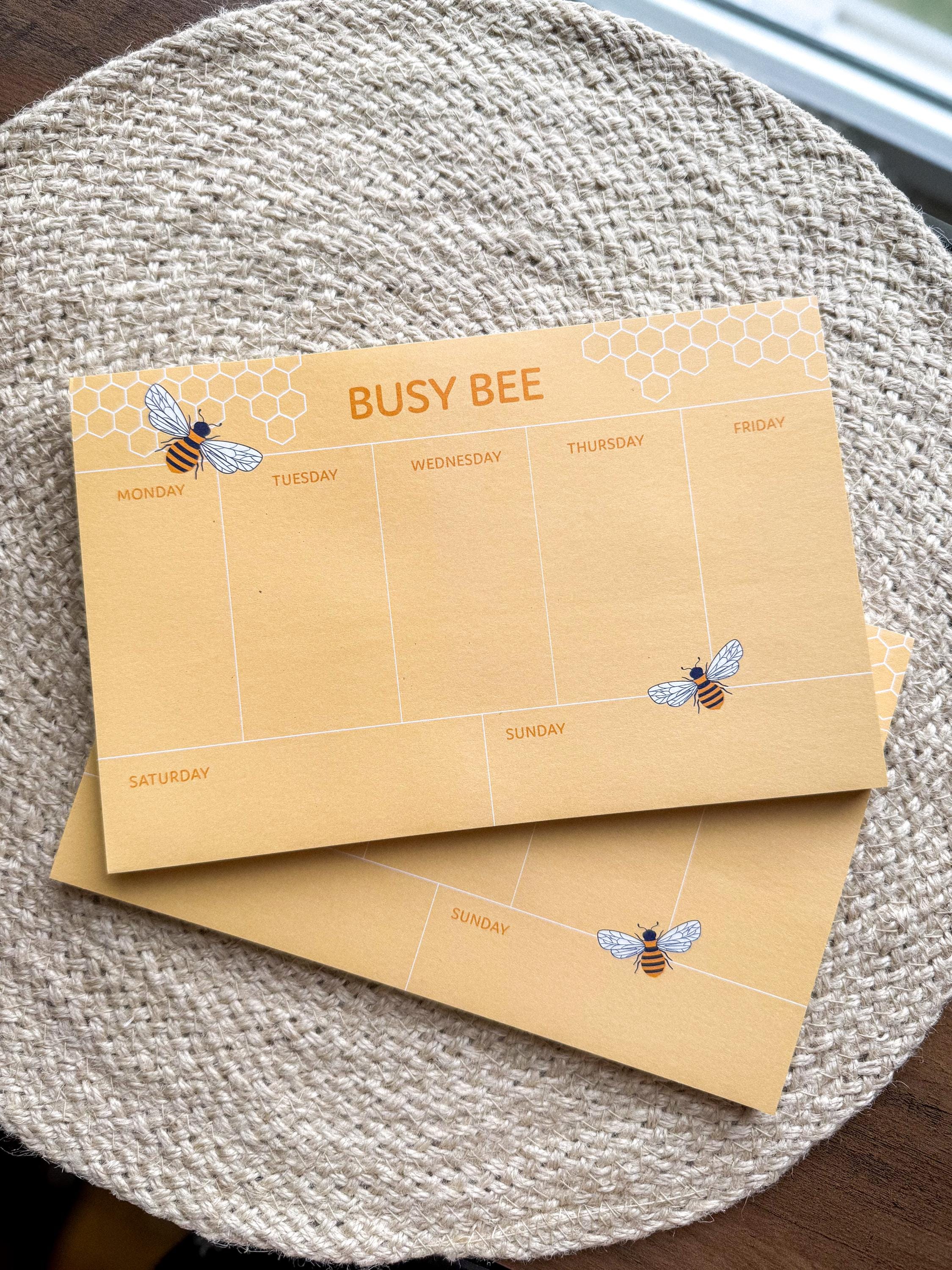 Busy Bee Weekly Notepad | 5.5" x 8.5" 50 Pages Note Cute Gifts Honeycomb Yellow Organizational Stationary Organization Note Taking Week