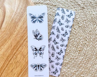 Butterfly Bookmarks Cool Tones | Size 2"x7" | Illustrated Butterflies Pattern Cute Gifts Blues Illustrated Butterflies Tassels Booklover