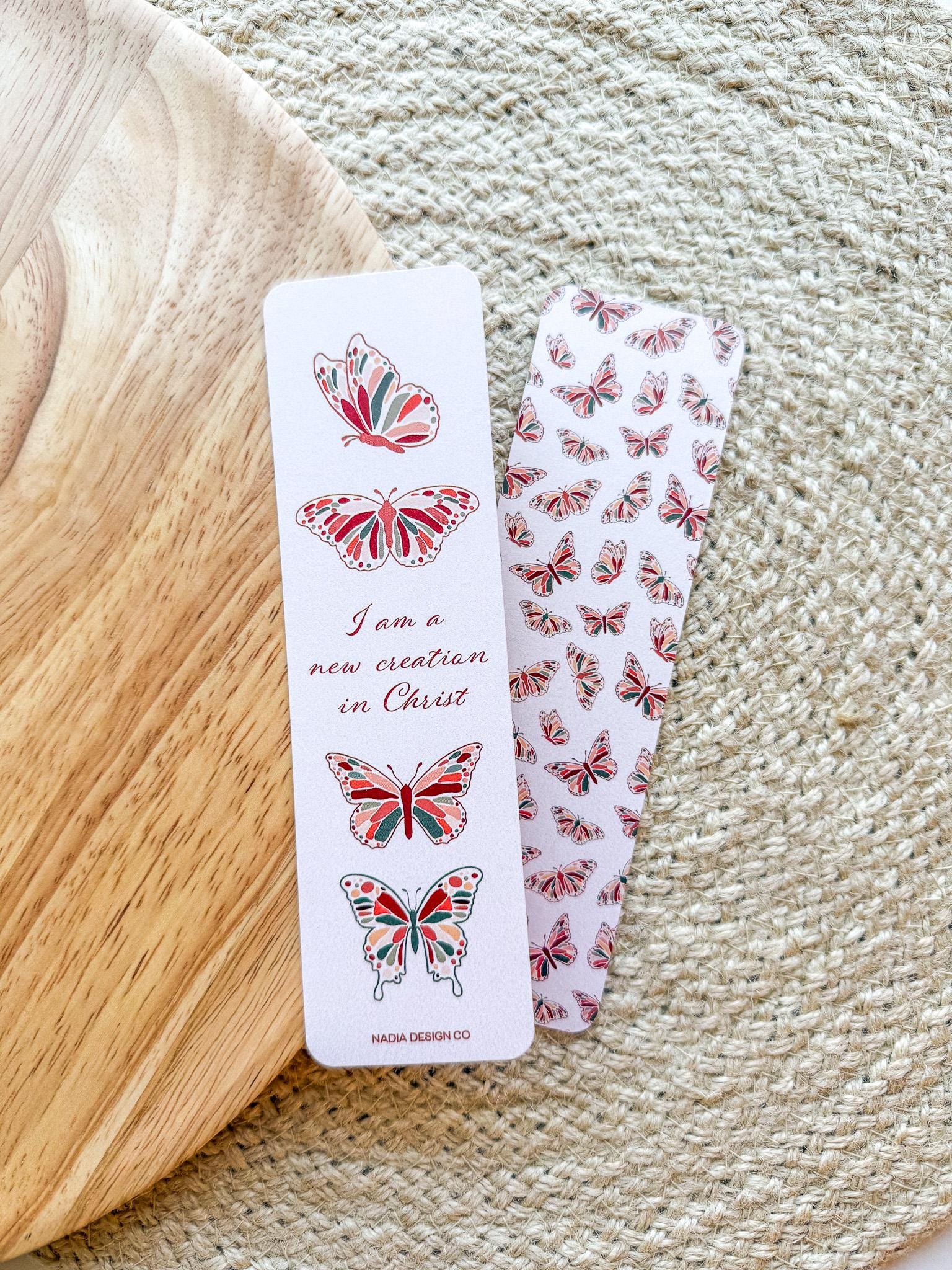 I am a new creation in Christ Butterfly Bookmark | Warm Tones Size 2"x7" | Illustrated Butterflies Pattern Christian Bible Verse Cute Gifts