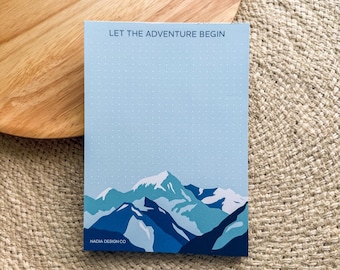 Let the Adventure Begin Notepad | Cute Gifts Mountains Outdoor Nature Notes Illustration Dotted | Size: 5&quot;x7&quot; 50 Pages