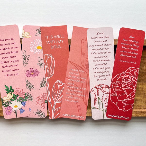 Floral Bible Verse Pack of 3 Bookmarks ESV | Size 2"x7" | Floral Roses Tulips Bouquet Christian Verse Bible Memorization Cards Illustration