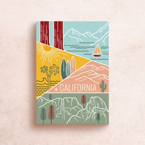 postale de la Californie | Voyage Aventure Montagnes Parcs nationaux Half Dome Yosemite Lake Tahoe Desert Nature Palmiers | Décoration cadeau souvenir