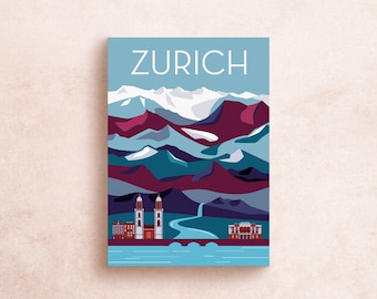 Zurich, Switzerland Travel Postcard Print | Illustrated Adventure Postcard | Souvenir | Gifts | Decor