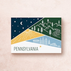 Pennsylvania Travel Postcard Print / 5"x7" Avventura Stati Uniti Montagne Natura Philadelphia Sole Luna Stelle Cherry Springs / Regalo souvenir