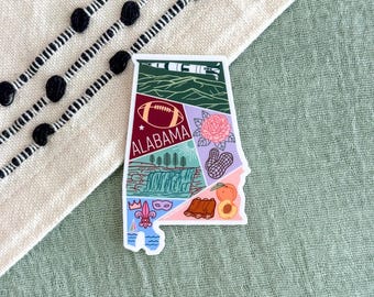 Alabama Sticker | USA Travel Souvenir Gift Nature Waterfall Parks Football Mountains BBQ Peaches Peony Peanuts US Space & Rocket Marti Gras