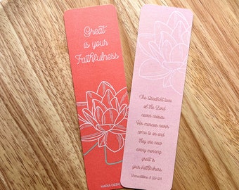 Great is your Faithfulness Bookmarks | Size 2"x7" | Lamentations 3:22-23 esv Floral Lily Pad Flower Verse Bible Memorization Cards Bookmark