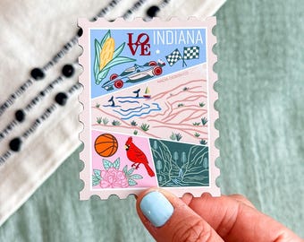 Indiana Stamp Magnet | USA State Souvenir Travel Gift Mountains Nature Dunes National Park Corn Indianapolis 500 Baseball Peony Waterfall