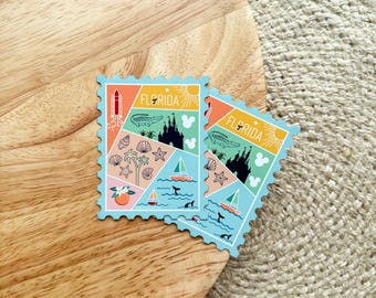 Imán de sello de Florida / Recuerdo de viaje del estado de EE. UU. Regalo Parques Faro Palm Castle Caimán Conchas Playa Océano Barcos Parques Naturaleza al aire libre