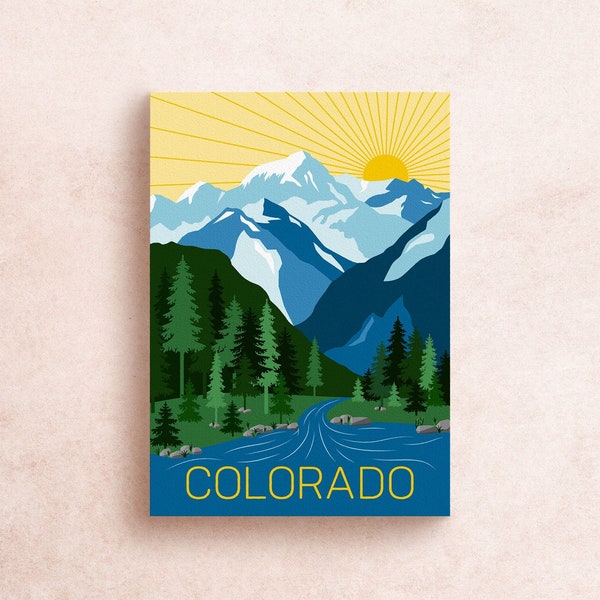 Colorado Travel Postcard Print | Travel Adventure | US State | Illustration Mountains | Souvenir | Gift | Decor