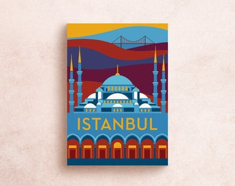 d'Istanbul la carte postale de voyage de la Mosquée bleue | Illustré 5 x 7 po Aventure Montagnes Nature Historique Coloré | Décoration de cadeaux souvenirs
