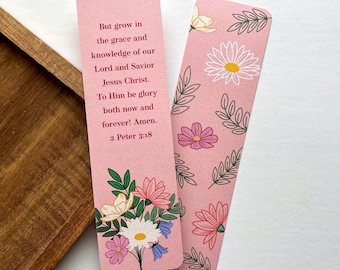 2 Peter 3:18 Verse Bookmarks ESV | Size 2&quot;x7&quot; | Floral flowers Tassel cute gifts Bouquet Christian Verse Bible Memorization Cards Greenery