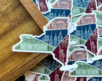New York Sticker | USA State Travel Souvenir Gift NYC City Statue of Liberty Mountains Park Nature Outdoor Waterfall Weatherproof Vinyl