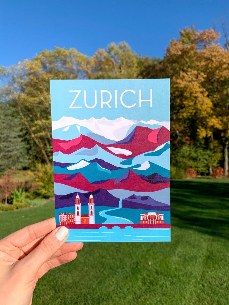 Carte postale de voyage de Zurich, Suisse | Aventure illustrée Montagnes Ville Europe Nature Cadeaux Souvenirs Décoration image 6