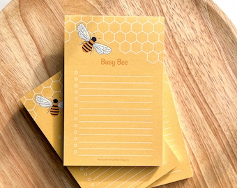 Busy Bee Notepad | Bee Honeycomb List Taking Notes Illustration Yellow Hexagon Geometric Gifts Organizational Lists