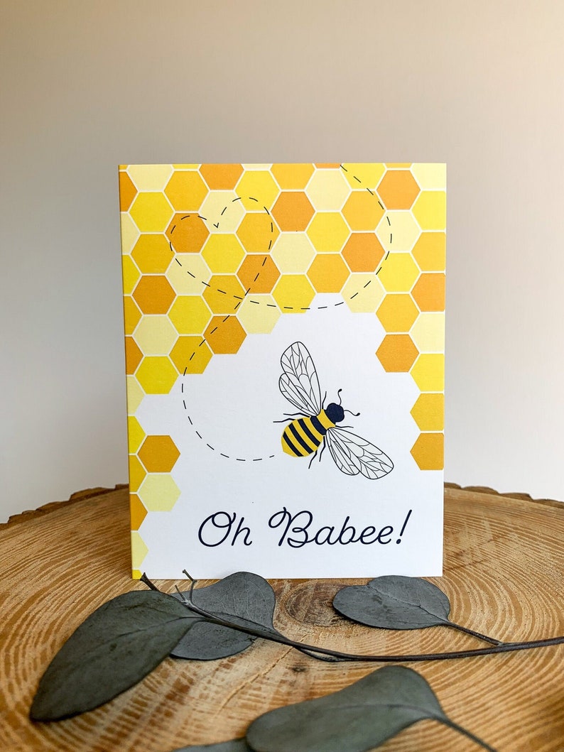 Oh Babee Greeting Card Illustration Bee Baby Shower Greeting Card Pun Card Blank Card A2 Any Occasion Greetings image 6