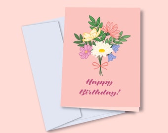 Happy Birthday Bouquet Card | 4.25"x5.5" Floral Flowers Card Greeting Card