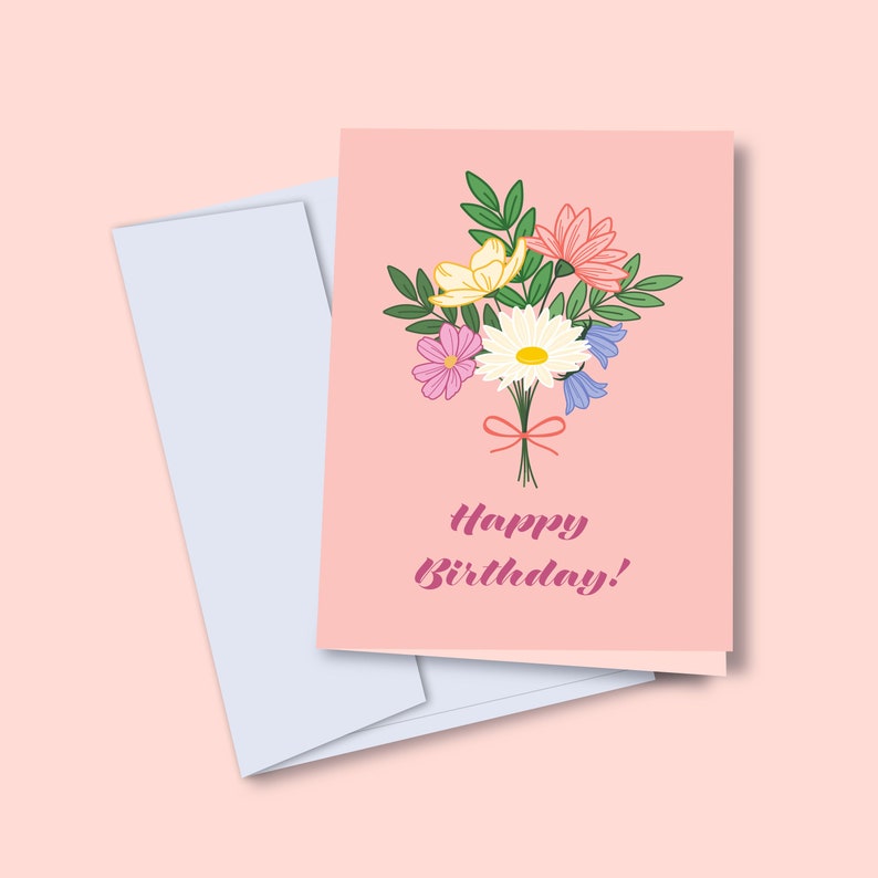 Happy Birthday Bouquet Card 4.25x5.5 Floral Flowers Card Greeting Card image 1