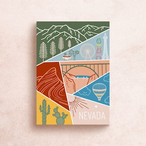 Nevada State Postcard / Viaggio Avventura Montagne Parchi Nazionali Las Vegas Diga di Hoover Natura Cactus Red Rock Canyon Souvenir Regalo Decorazione