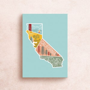California State Postcard / Geometric Travel Adventure Montagne Parchi nazionali Half Dome Yosemite Lago Tahoe Natura / Souvenir Regalo Decorazione
