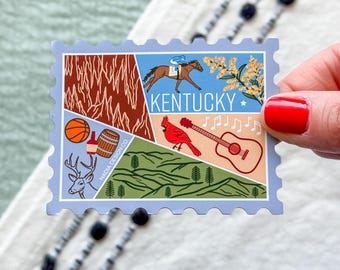 Kentucky Stamp Sticker | USA State Travel Souvenir Gift Mountains Nature Caves National Parks Basketball Bourbon Derby