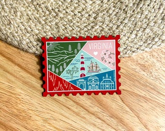 Virginia Stamp Magnet | USA State Travel Lighthouse Flower Parks Mountains Caves National Parks Nature Ocean Decor Gift Weatherproof