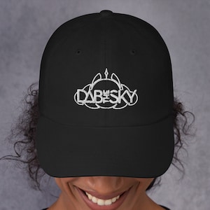 May include: A black baseball cap with a white embroidered logo that says "DABE SKY".
