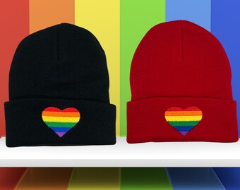 Pride Beanie Hat | Rainbow Heart Cap | Gay Pride Beanie | Queer Love Hat | Equality Headwear | Love is Love Cap