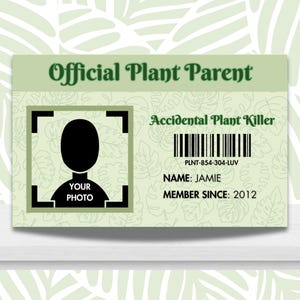 Carte officielle pour parents de plantes - Cadeau amusant pour les amoureux des plantes - Citations personnalisables sur les plantes - Carte de membre pour les collectionneurs de plantes et les gens fous des plantes