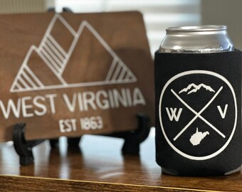 West Virginia Can Cooler - Beer Holder - WV State Map -  Party Favor - Neoprene Can Holder - West Virginia Gift