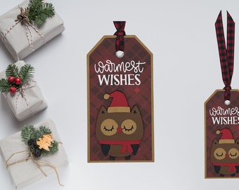 Christmas Tag - To and From Santa - Warmest Wishes - Gift Tag - Plaid Christmas - Holiday Greeting - Handmade Tag for Christmas Present