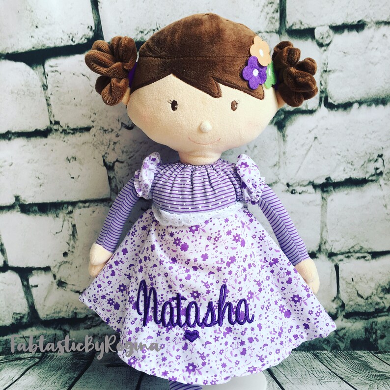 Keepsake Doll Cloth Doll Purple Brunette Rag Doll image 0