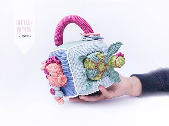 Sea animals activity cube crochet pattern sensory toy amigurumi pattern didactic cube educational Montessori toy Waldorf sea animal toy