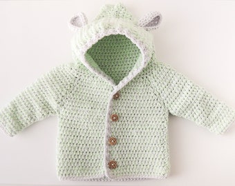 Newborn baby sweater, bear ears hoodie for newborn, crochet newborn hoodie crochet newborn sweater crochet baby cardigan crocheted
