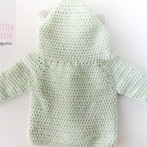 Bear ears baby crochet hoodie pattern, baby crochet hooded cardigan pattern, baby crochet jersey pattern, newborn cardigan crochet pattern image 10